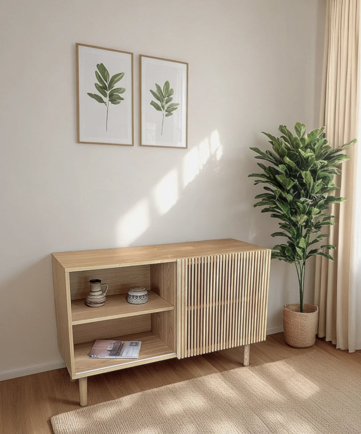 Lina skænk m. skydedør - Natur ask 125cm