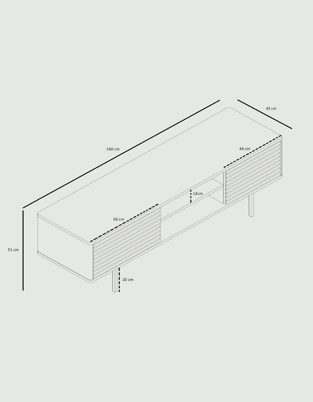 Sense valnød tv bord mål - dimensioner - måltagning