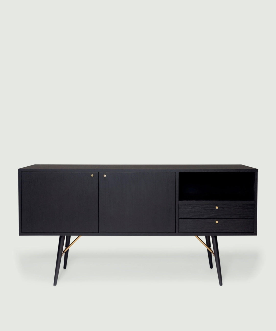 Sort skænk i eg med låger og skuffer - Dawn - Njordec - skænk til stuen  - træ skænk - moderne designer skænk
