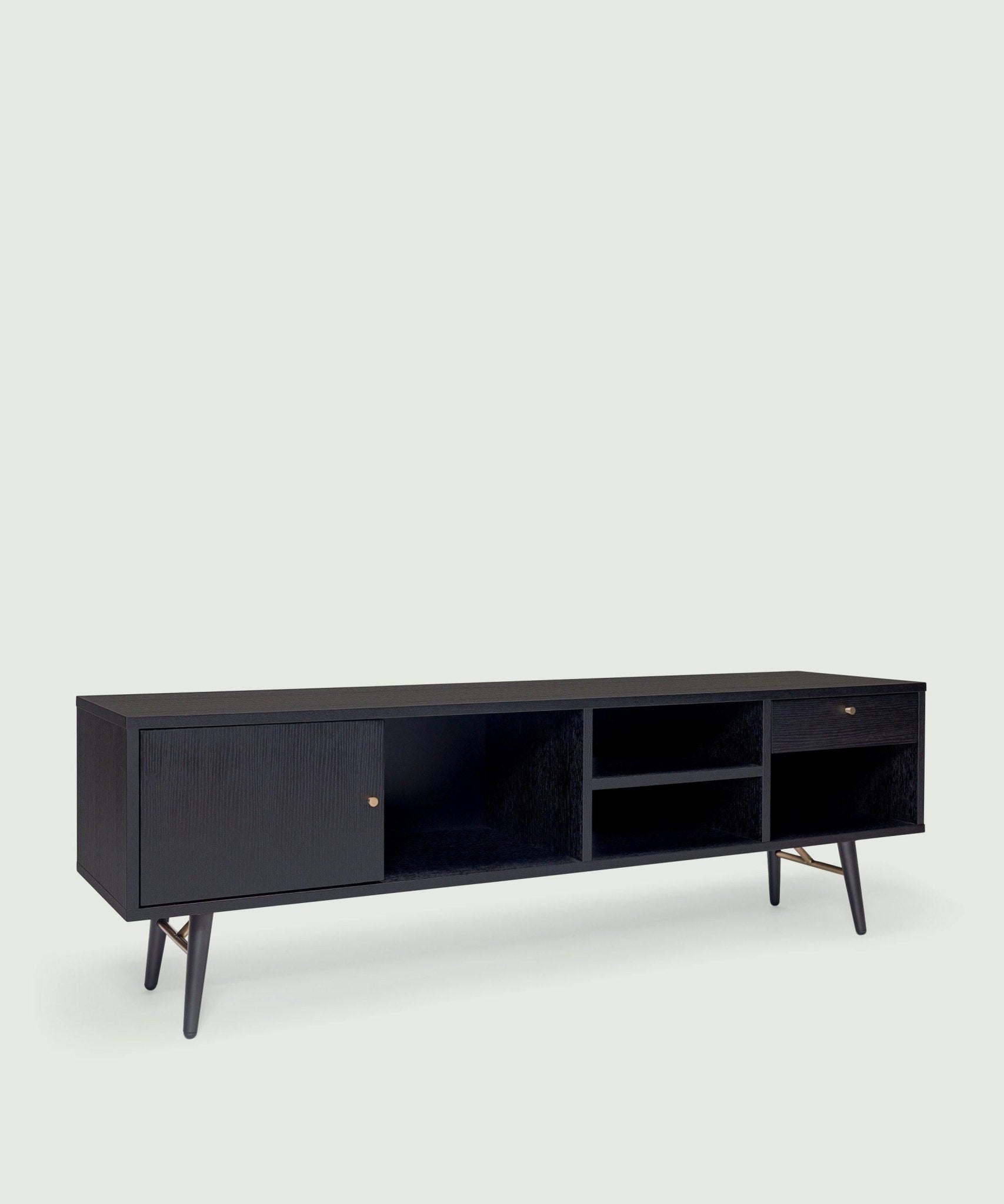 Sort tv-møbel i eg med skuffer - Dawn - Njordec - tv bord eg - tvskænk - tv bænk - egetræsmøbel - til stuen - moderne design