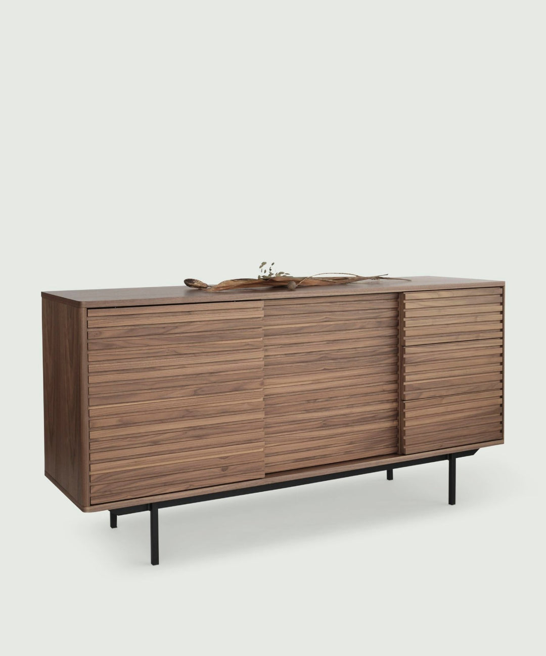Sense sideboard storage unit with slats in walnut veneer from Njordec