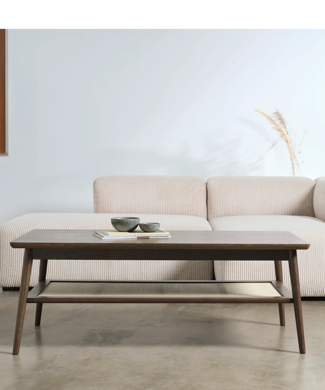 Barrali sofabord med flet, Brun egetræ 60x120cm