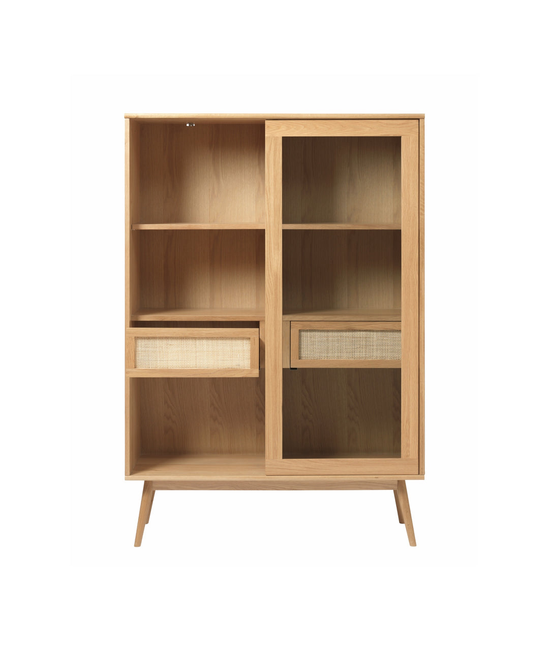 Barrali glas vitrineskab med flet 160cm, Natur egetræ