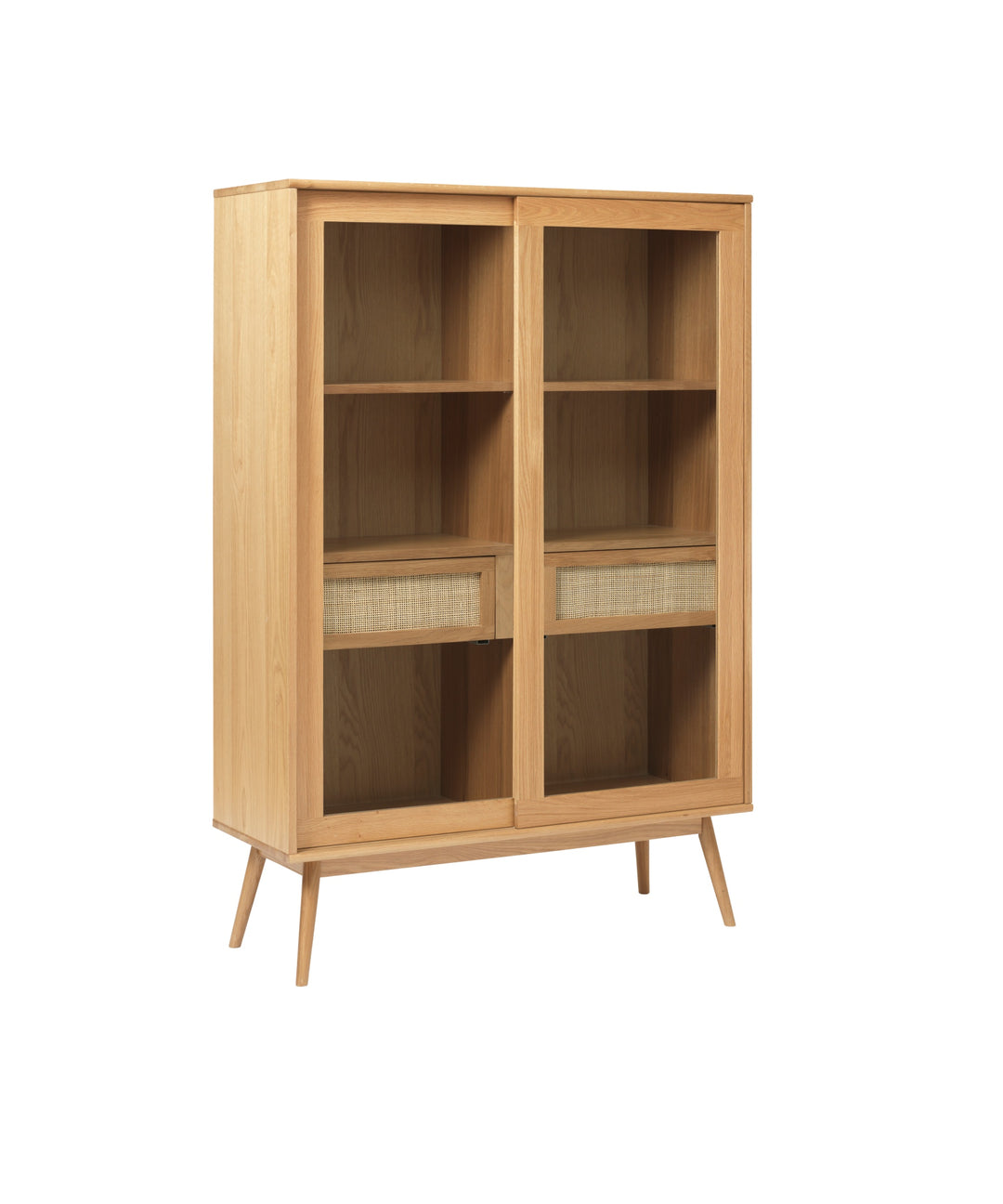 Barrali glas vitrineskab med flet 160cm, Natur egetræ