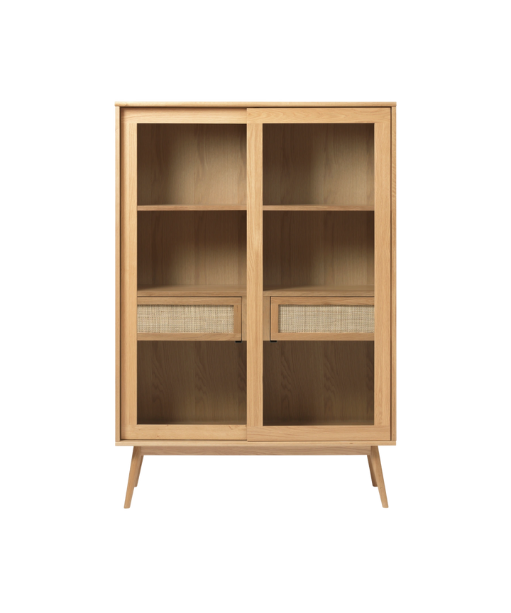 Barrali glas vitrineskab med flet 160cm, Natur egetræ