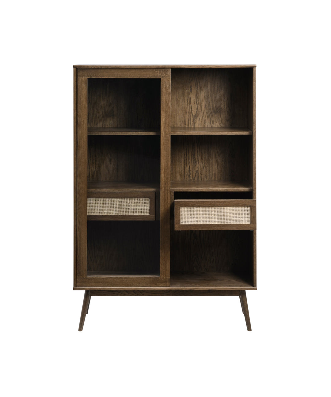 Barrali glas vitrineskab med flet 160cm, Brun egetræ