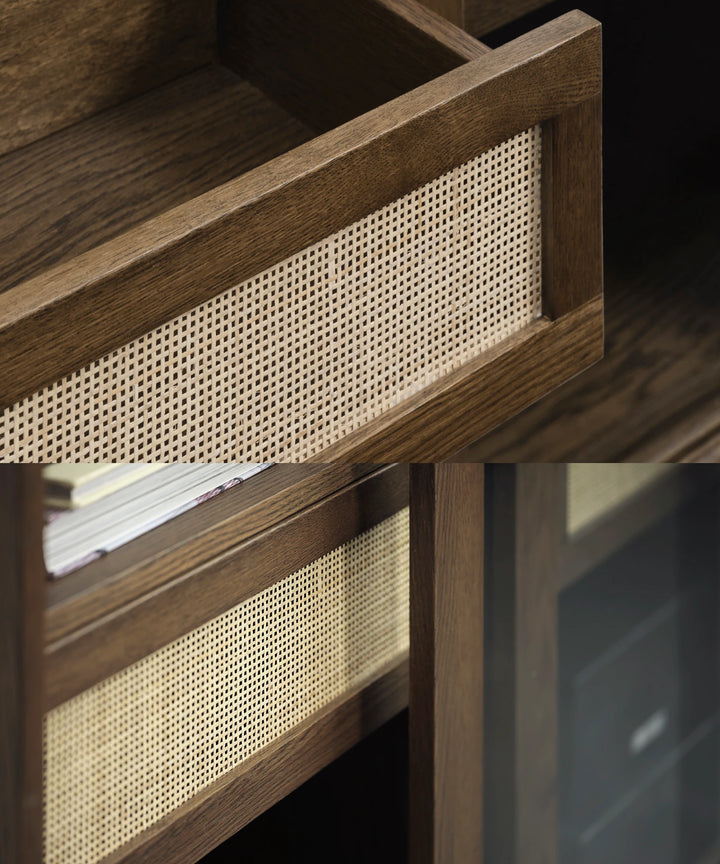 Barrali glas vitrineskab med flet 160cm, Brun egetræ