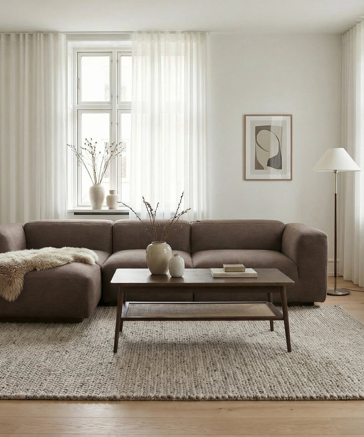 Barrali sofabord med flet, Brun egetræ 60x120cm