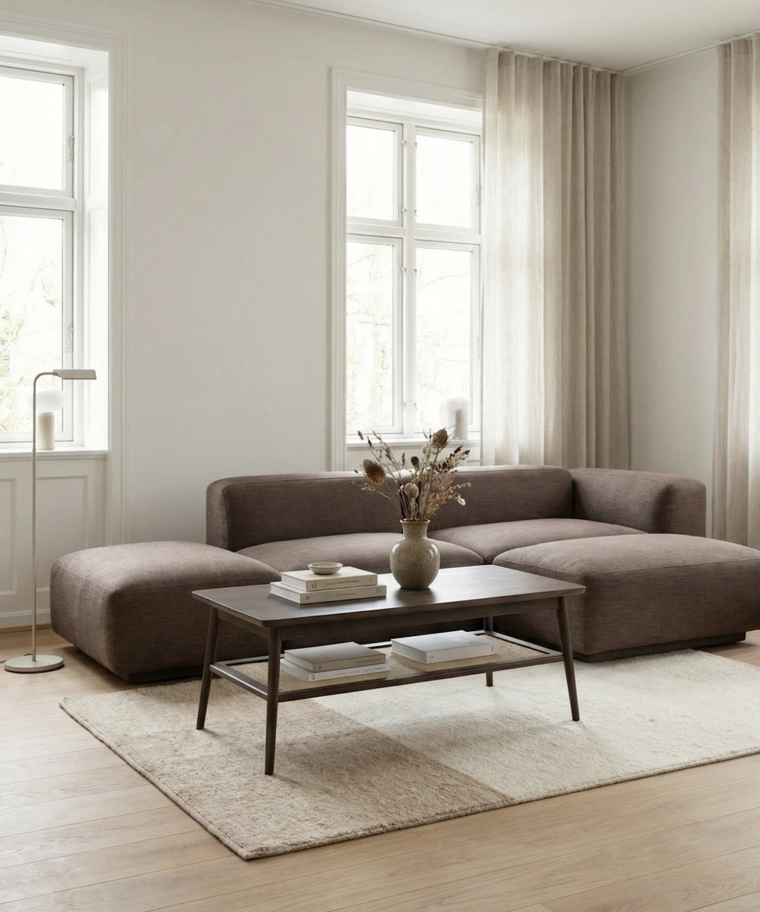 Barrali sofabord med flet, Brun egetræ 60x120cm