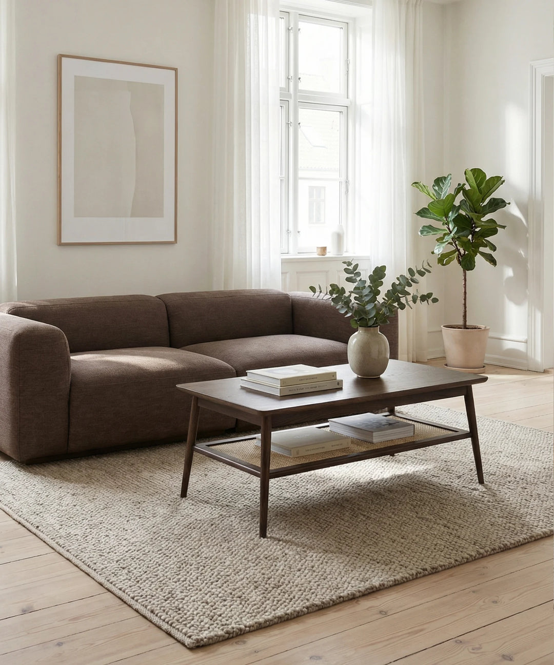 Barrali sofabord med flet, Brun egetræ 60x120cm