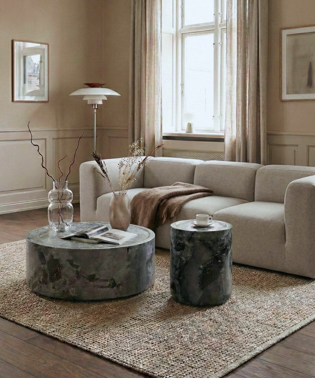 Lazio sofabord, mørk grå marmor - Ø80cm