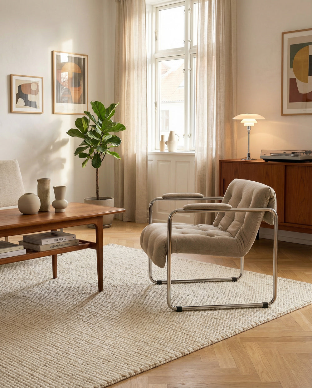 Parallel lounge stol beige stof