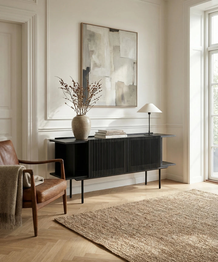 Stor skænk m. lameller, Sort eg 175cm - Louvre