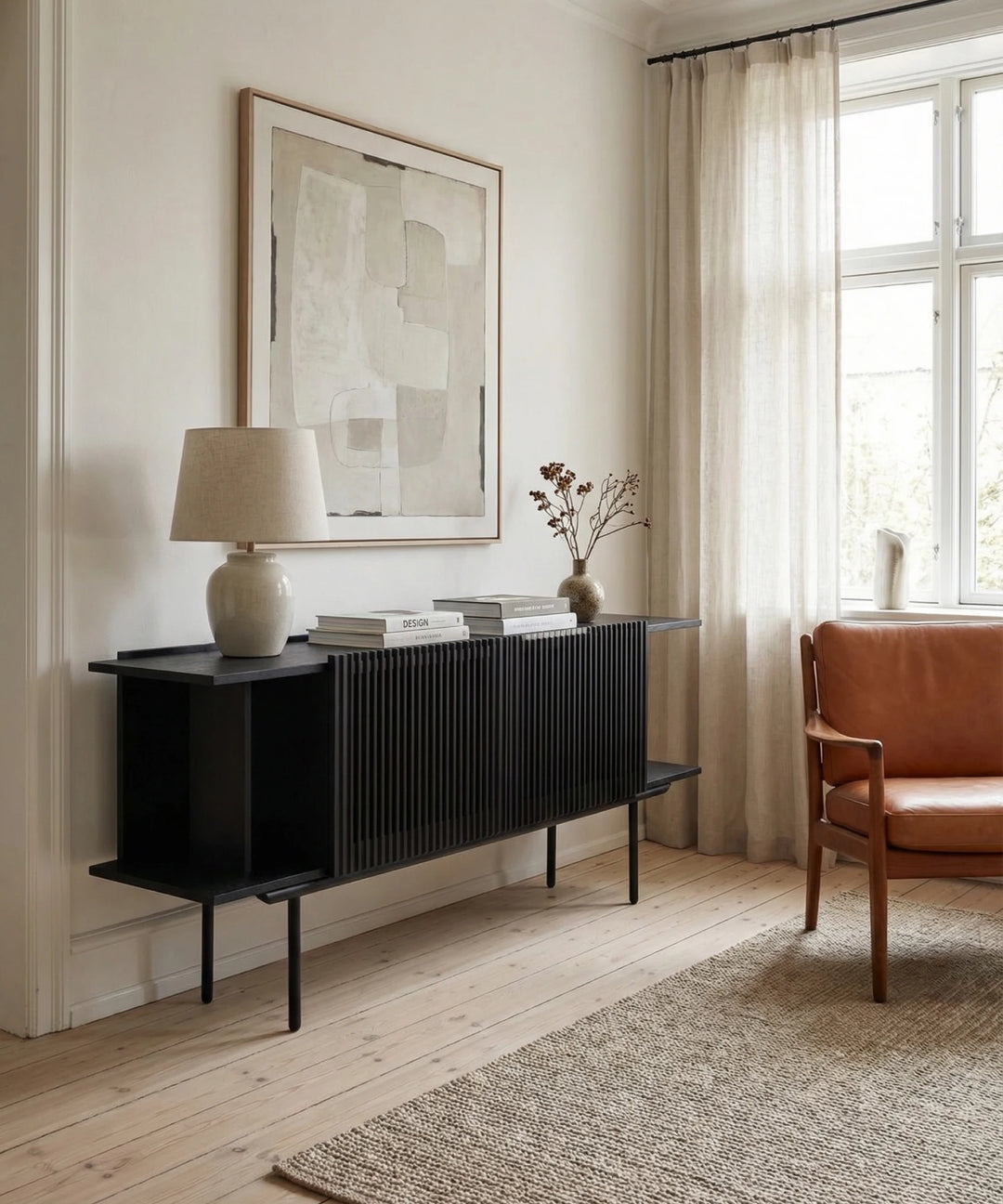 Stor skænk m. lameller, Sort eg 175cm - Louvre