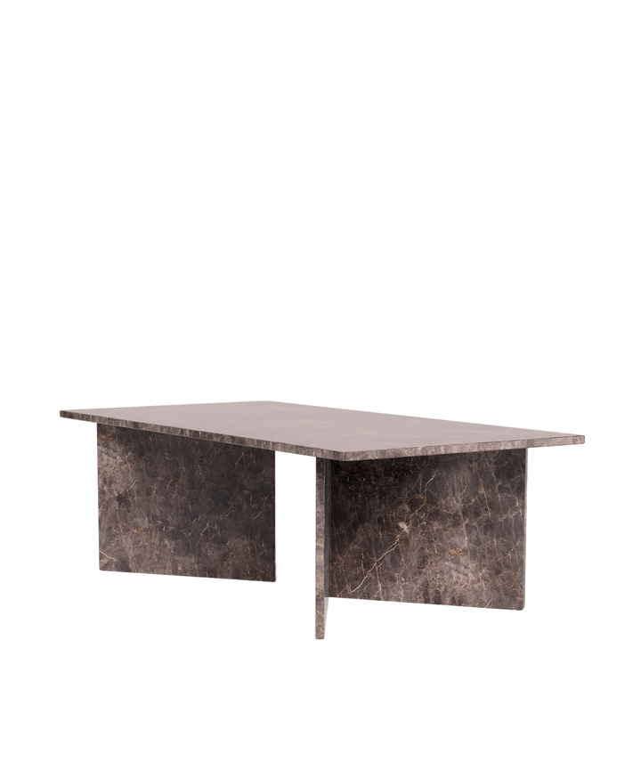 Mørkebrunt marmor sofabord, rektangulært 140x70cm