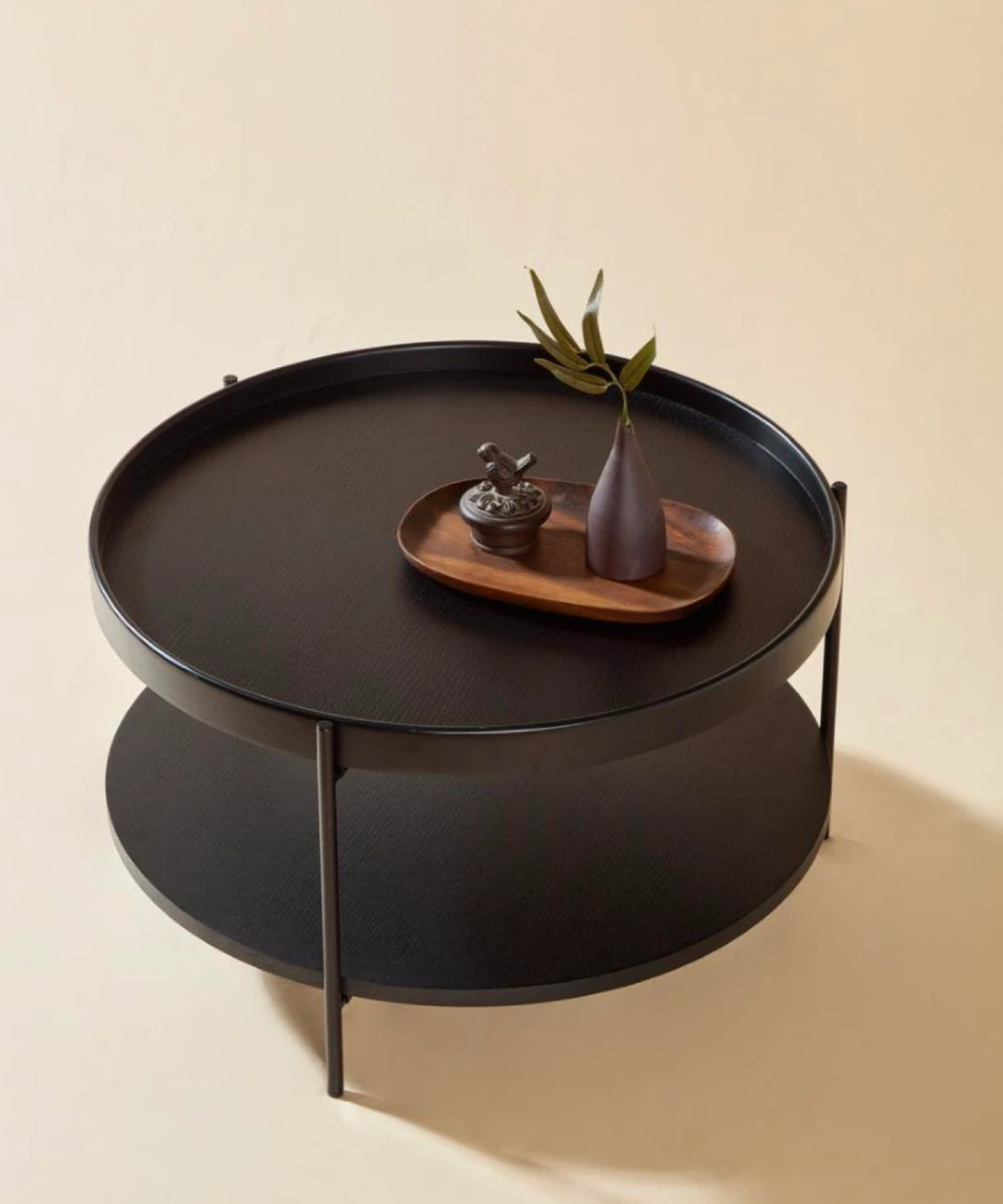 Platter - Rundt sofabord i sort træ ø70cm