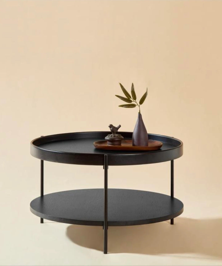Platter - Rundt sofabord i sort træ ø70cm