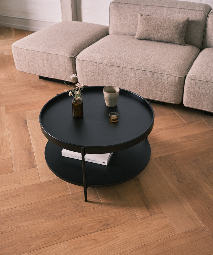 Platter - Rundt sofabord i sort træ ø70cm