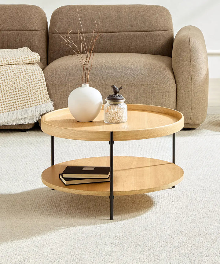 Platter - Rundt sofabord i lyst træ ø70cm