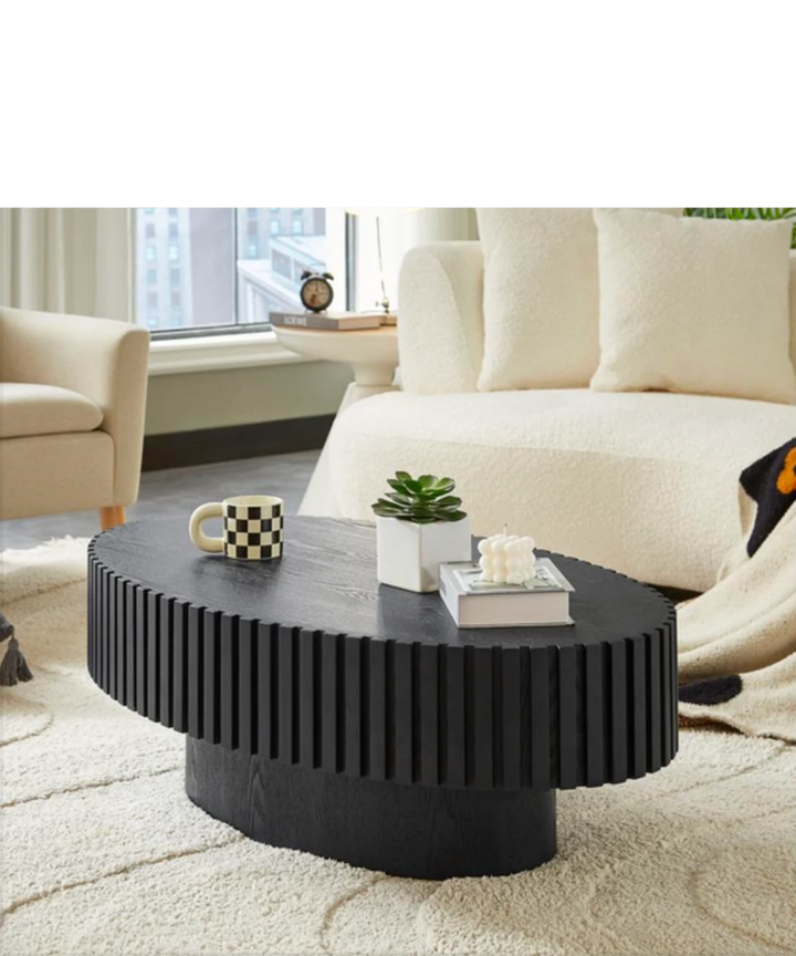 Engrenage - Ovalt sofabord med lameller i lyst træ 110cm