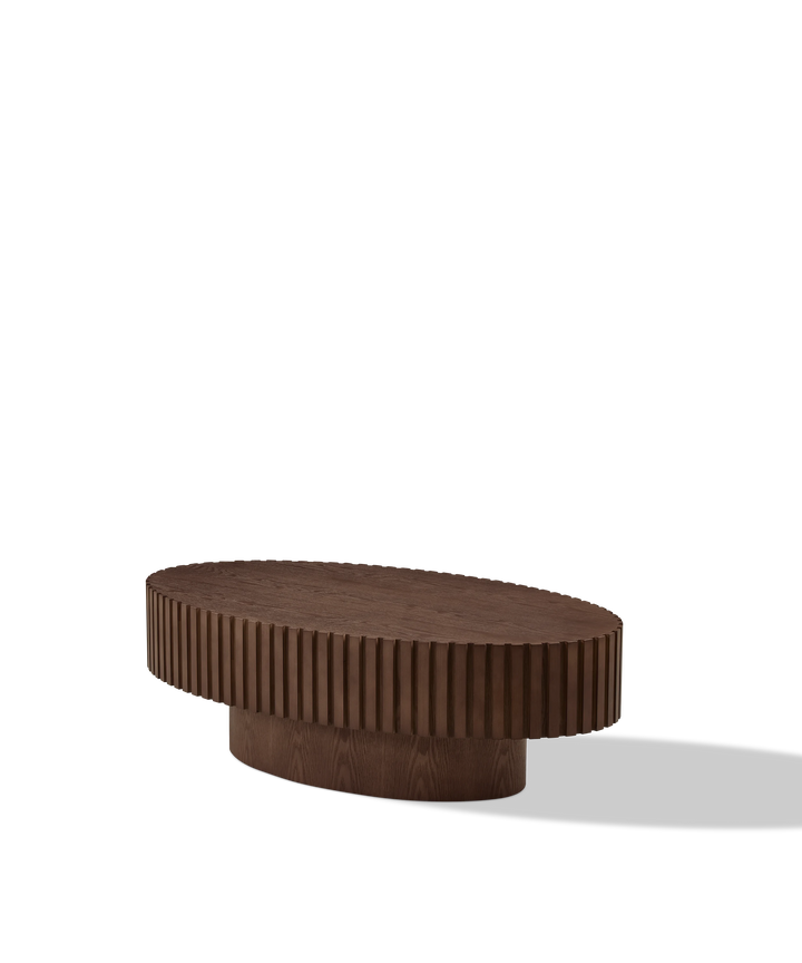 Engrenage - Ovalt sofabord med lameller i lyst træ 110cm