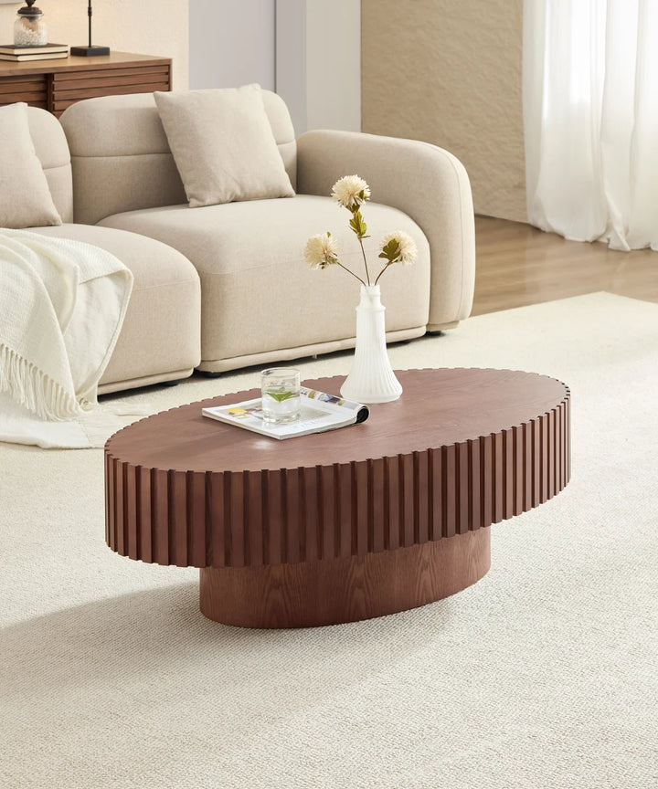 Engrenage - Ovalt sofabord med lameller i lyst træ 110cm