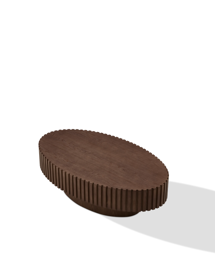 Engrenage - Ovalt sofabord med lameller i lyst træ 110cm