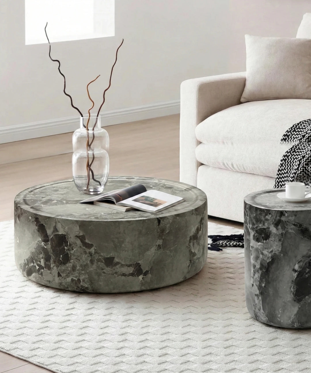 Lazio sofabord, mørk grå marmor - Ø80cm
