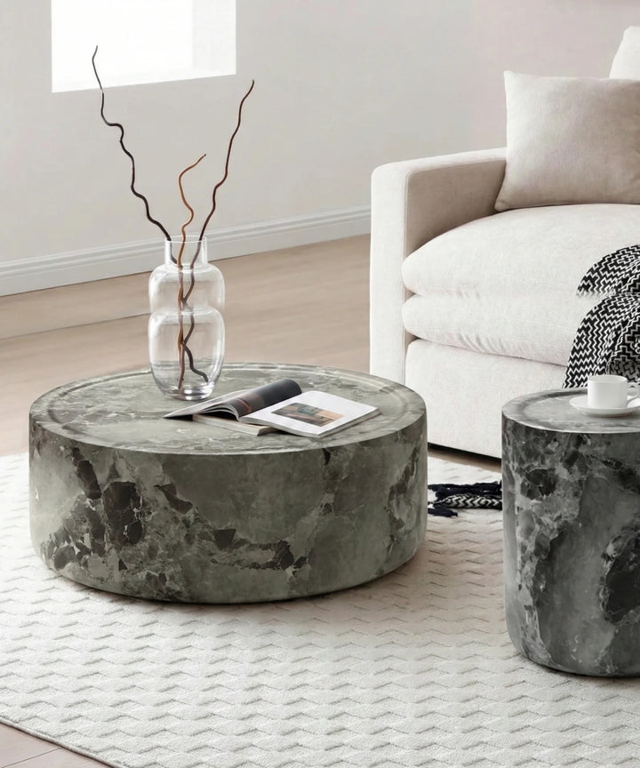 Lazio sofabord, mørk grå marmor - Ø80cm