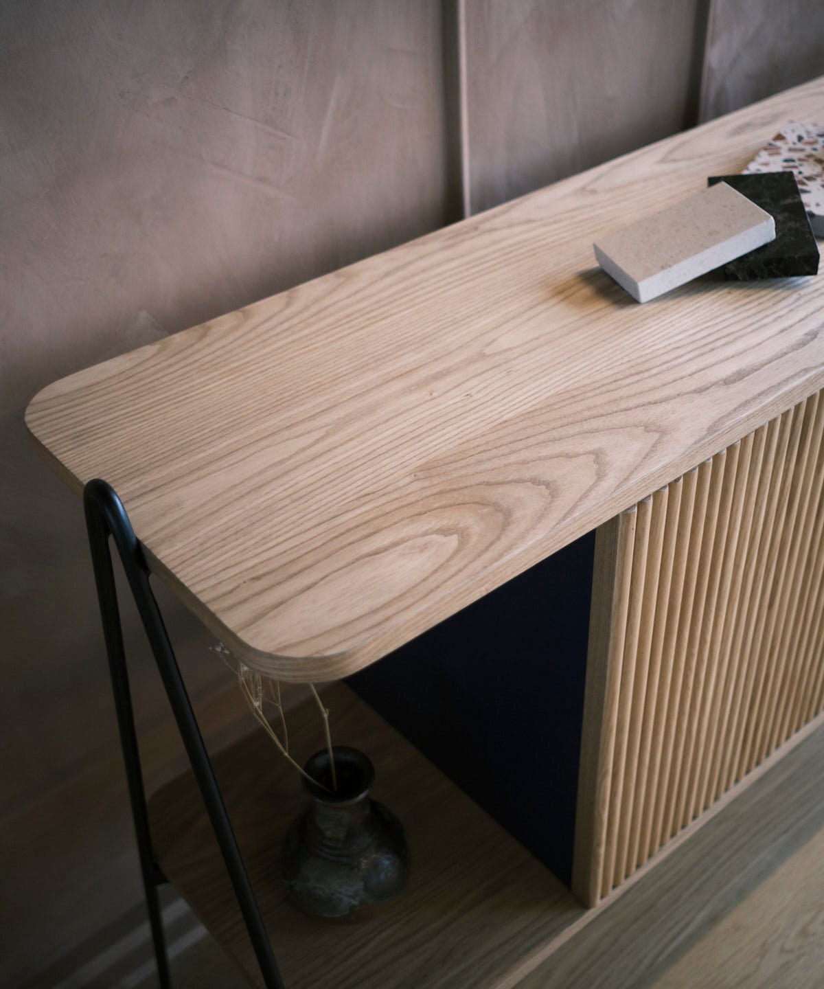 A sideboard in light ash with blue details, 120cm