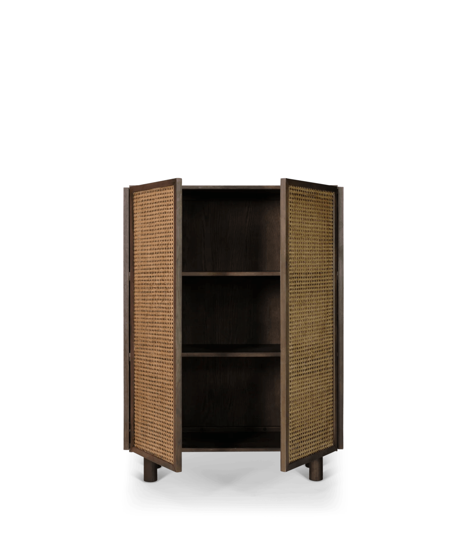 High sideboard in smoked brown oak with French rattan wicker - Neo