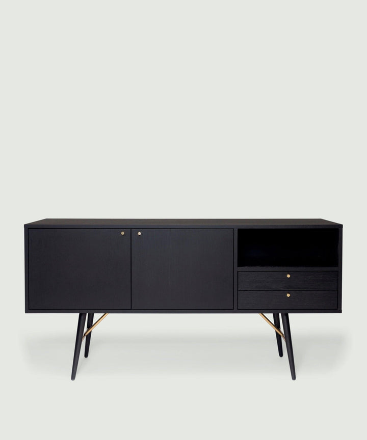 Sort skænk i eg med låger og skuffer - Dawn - Njordec - skænk til stuen  - træ skænk - moderne designer skænk