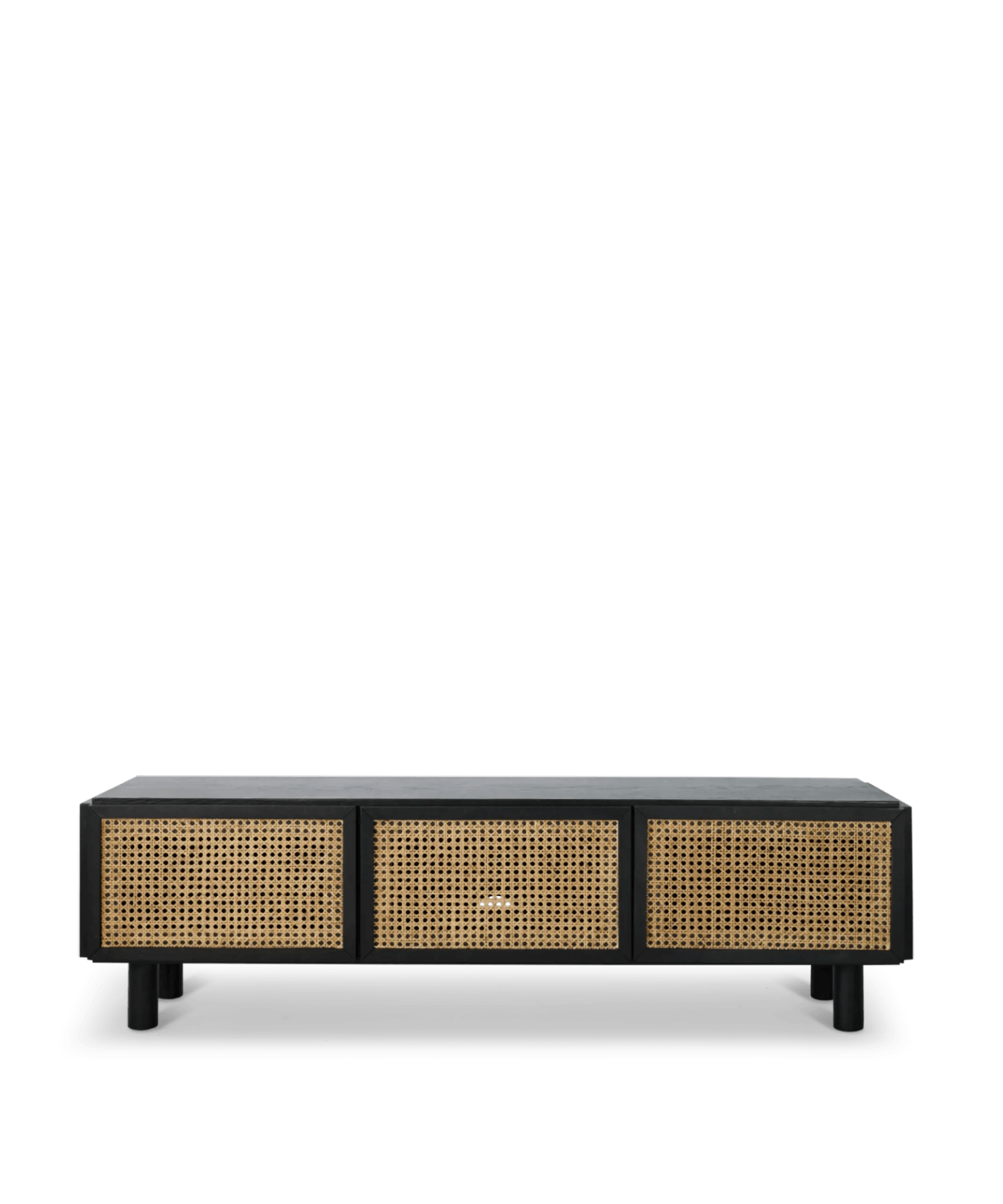 Black TV table with French rattan in oak - Neo