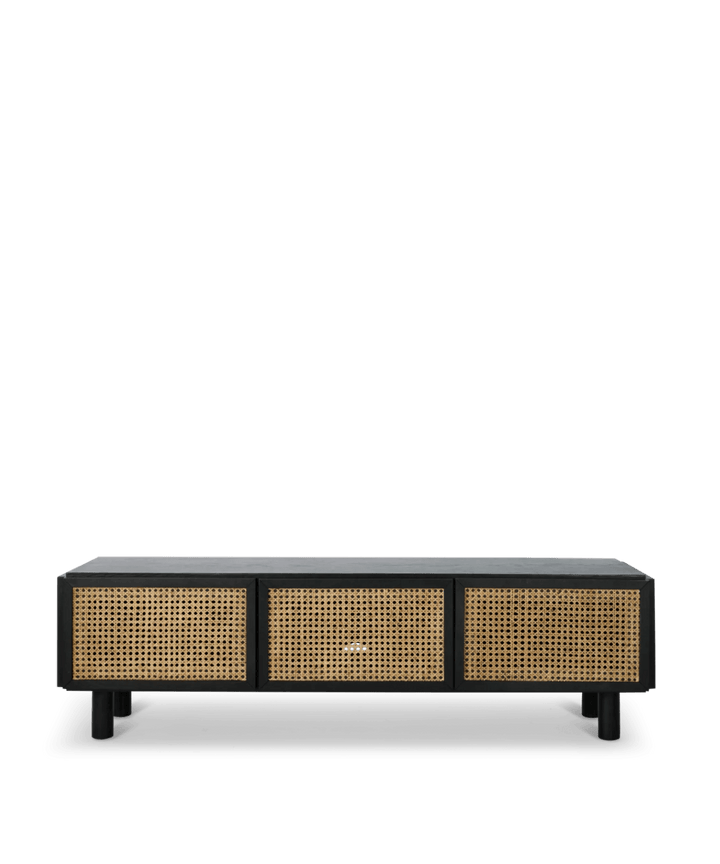 Sort Tv bord med fransk rattan i egetræ - Neo