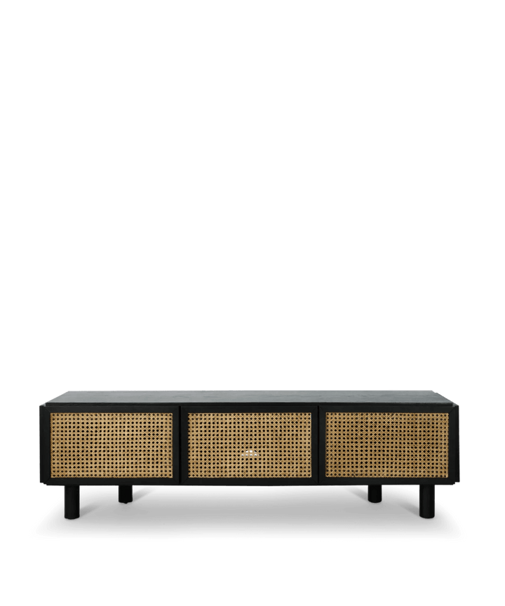 Sort Tv bord med fransk rattan i egetræ - Neo