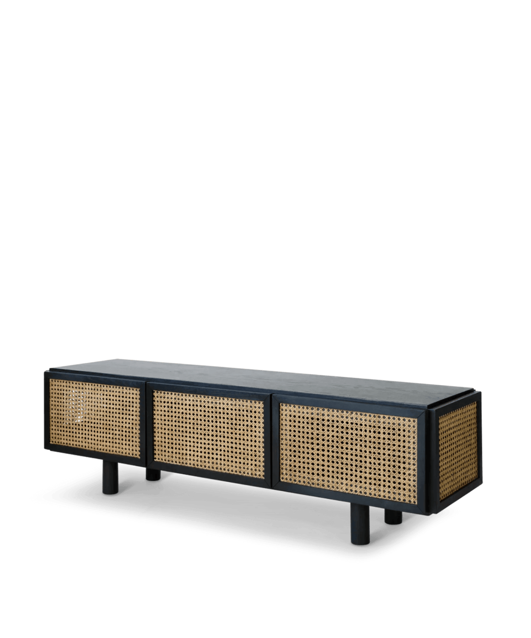 Sort Tv bord med fransk rattan i egetræ - Neo