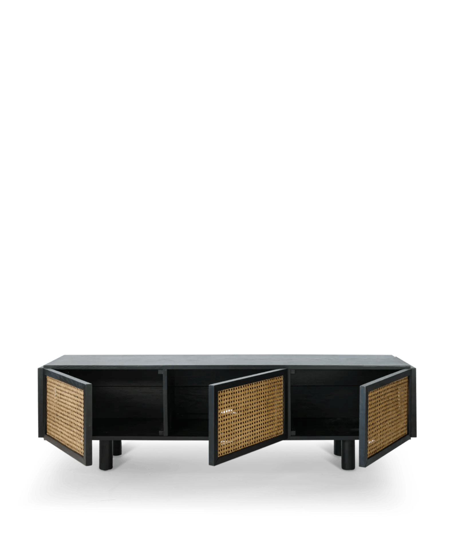 Black TV table with French rattan in oak - Neo
