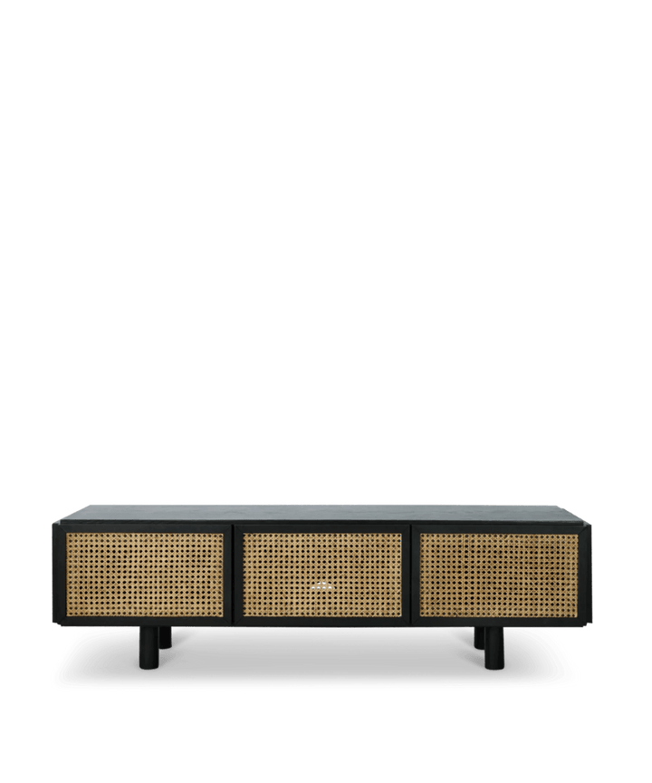 Sort Tv bord med fransk rattan i egetræ - Neo