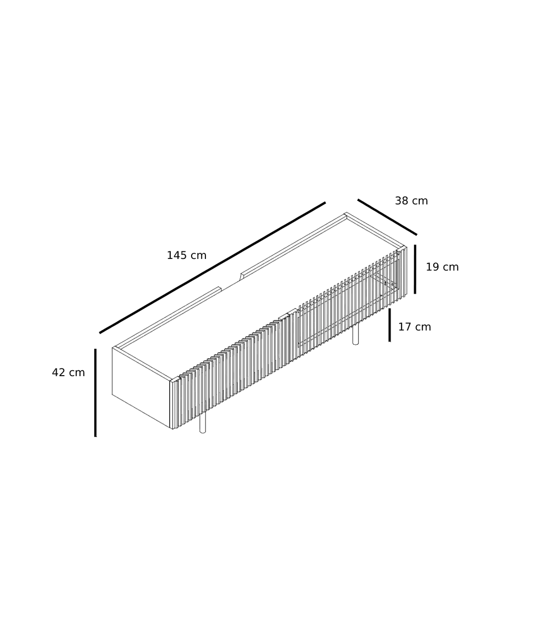 louvre tv bord med lameller dimensioner tegning