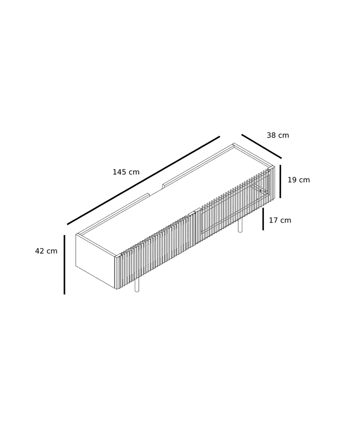 louvre tv bord med lameller dimensioner tegning