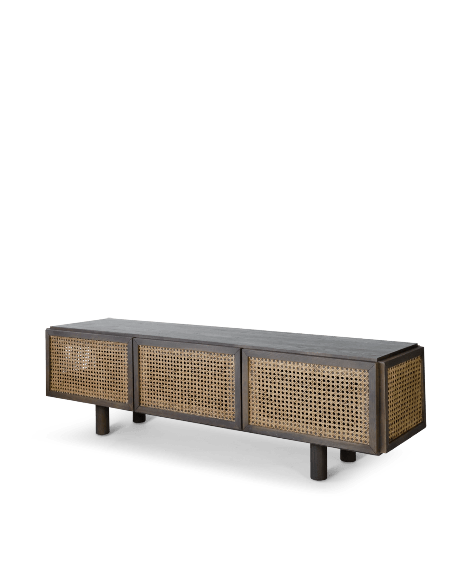 TV table with French rattan wicker in smoked brown oak - Neo