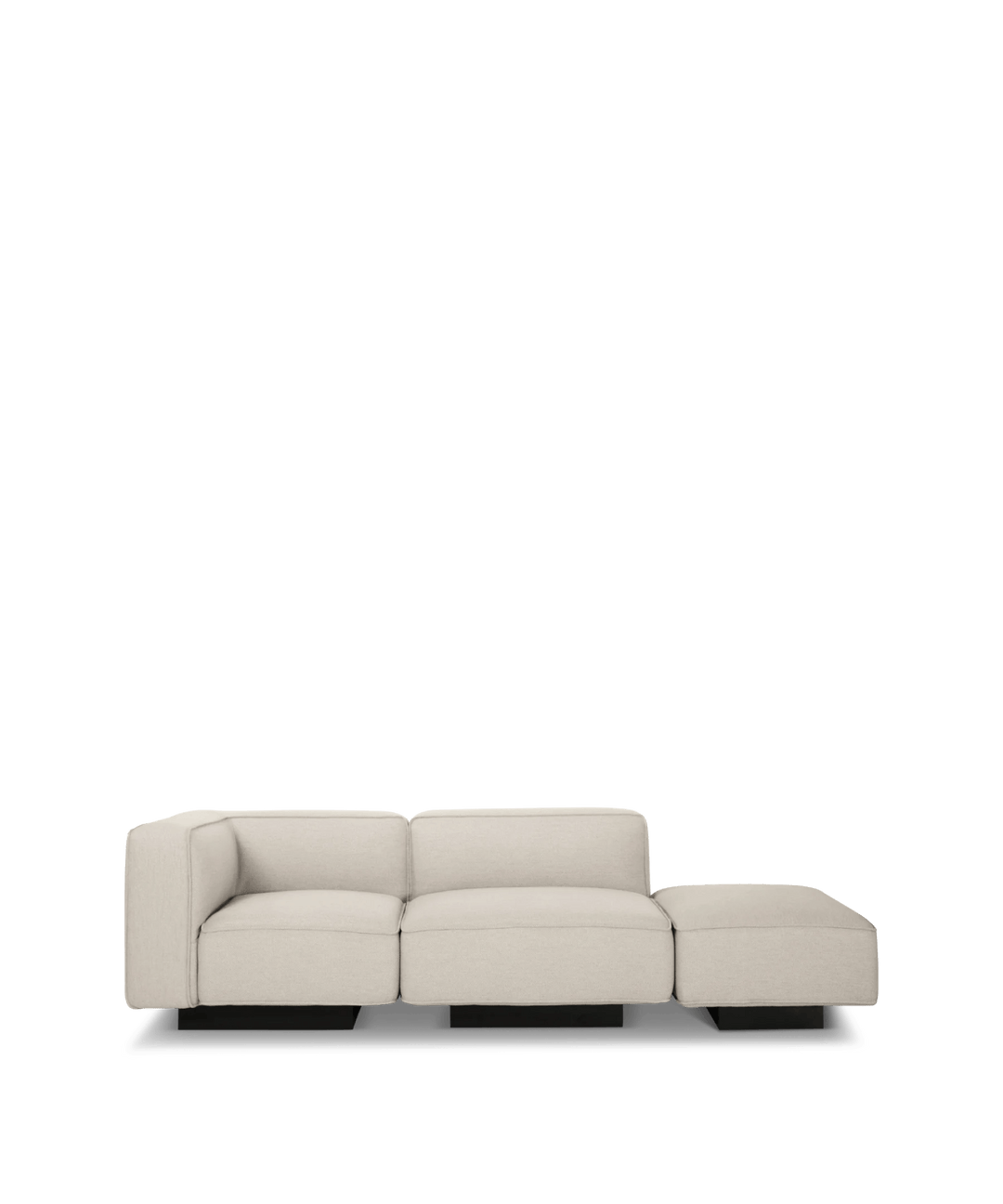 Utopia 3personer open end sofa  på sort sokkel fod og kasse design i lys beige sandfarve